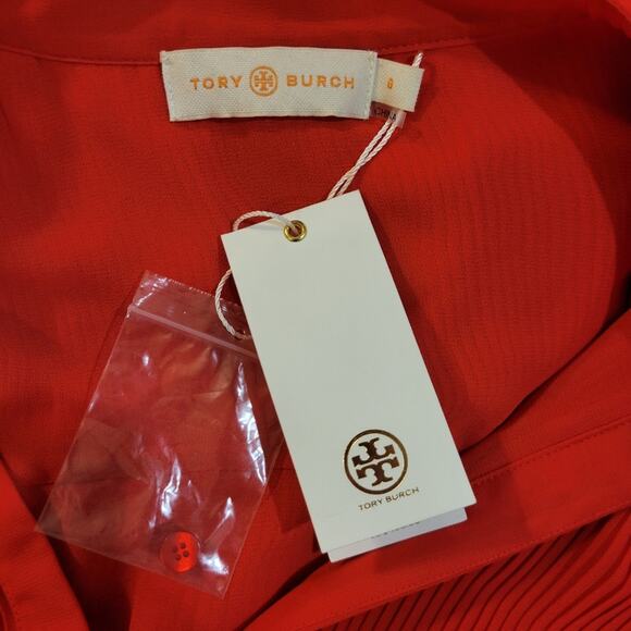 Tory Burch Stella Pleated Ruffle Chiffon Maxi Dress in Red Size 0 New With Tag - Picture 12 of 13